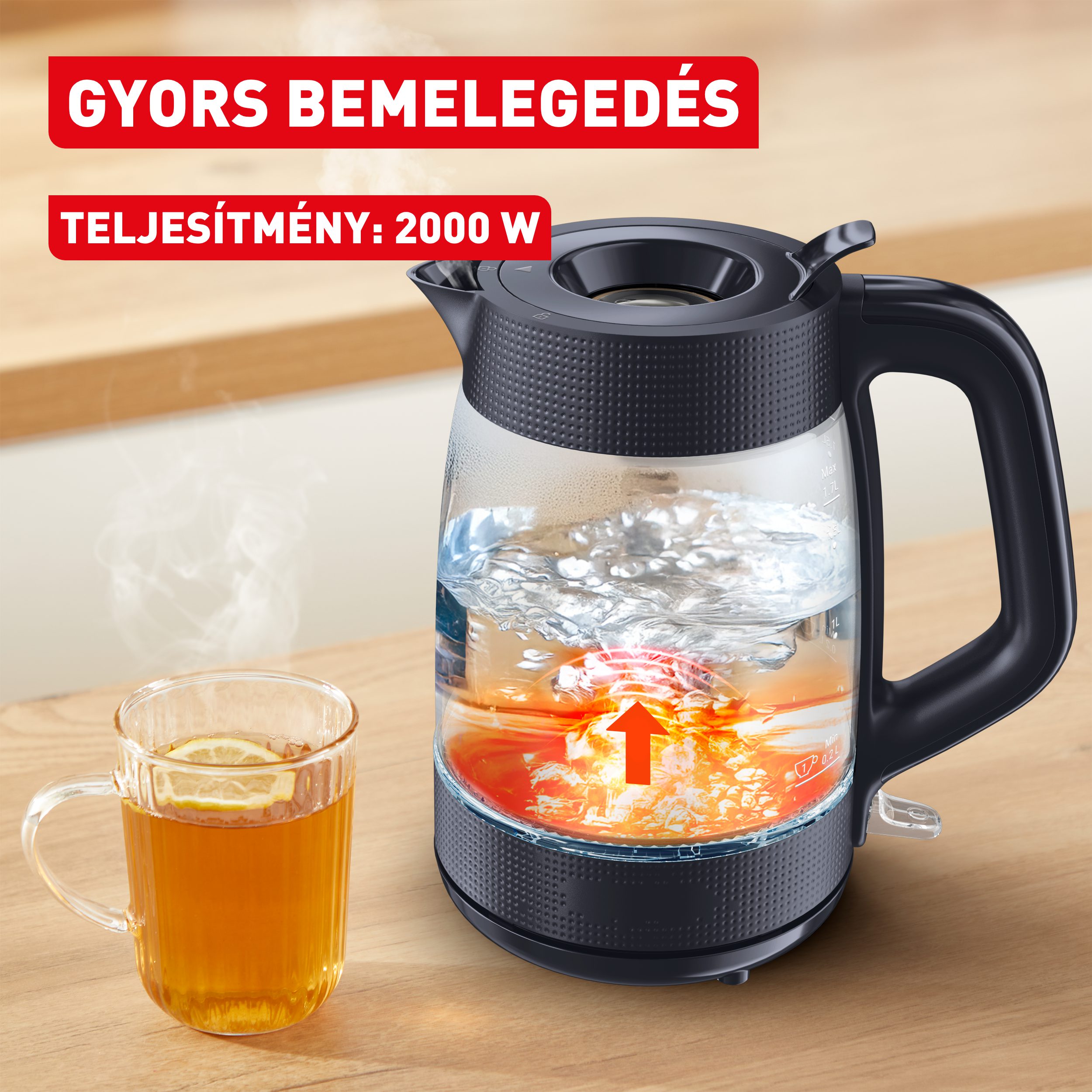 TEFAL KO2G08E0 Morning Glass üveg vízforraló 1,7 literes kapacitással – 3. kép