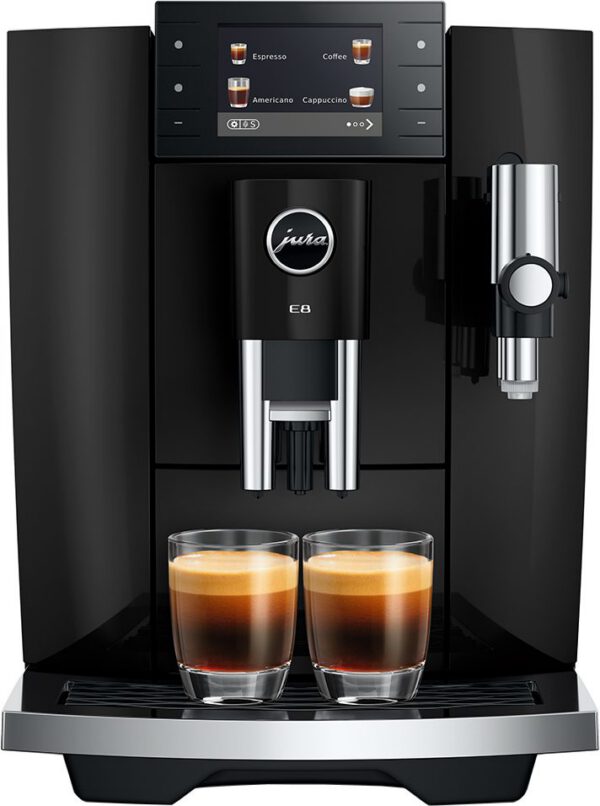 JURA E8 Piano Black (ED) automata kávéfőző 3,5 colos színes kijelzővel
