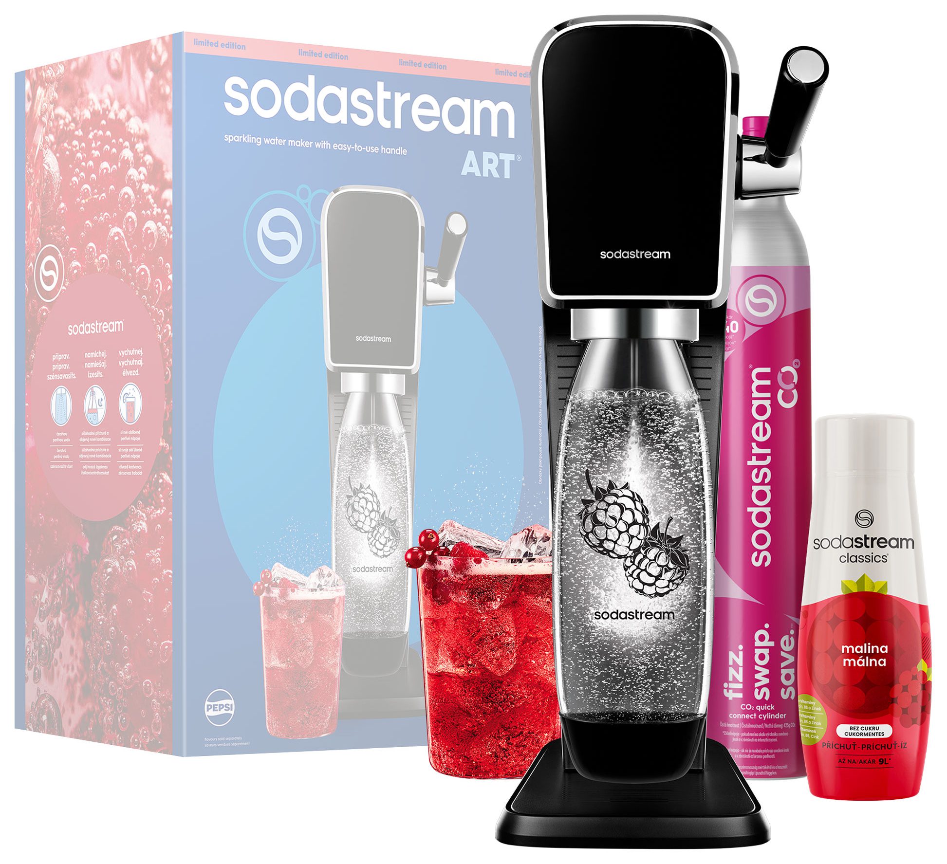 SODA STREAM SM ART Black Málna Zero Mpack szódagép málnás palackkal és szörppel – 3. kép