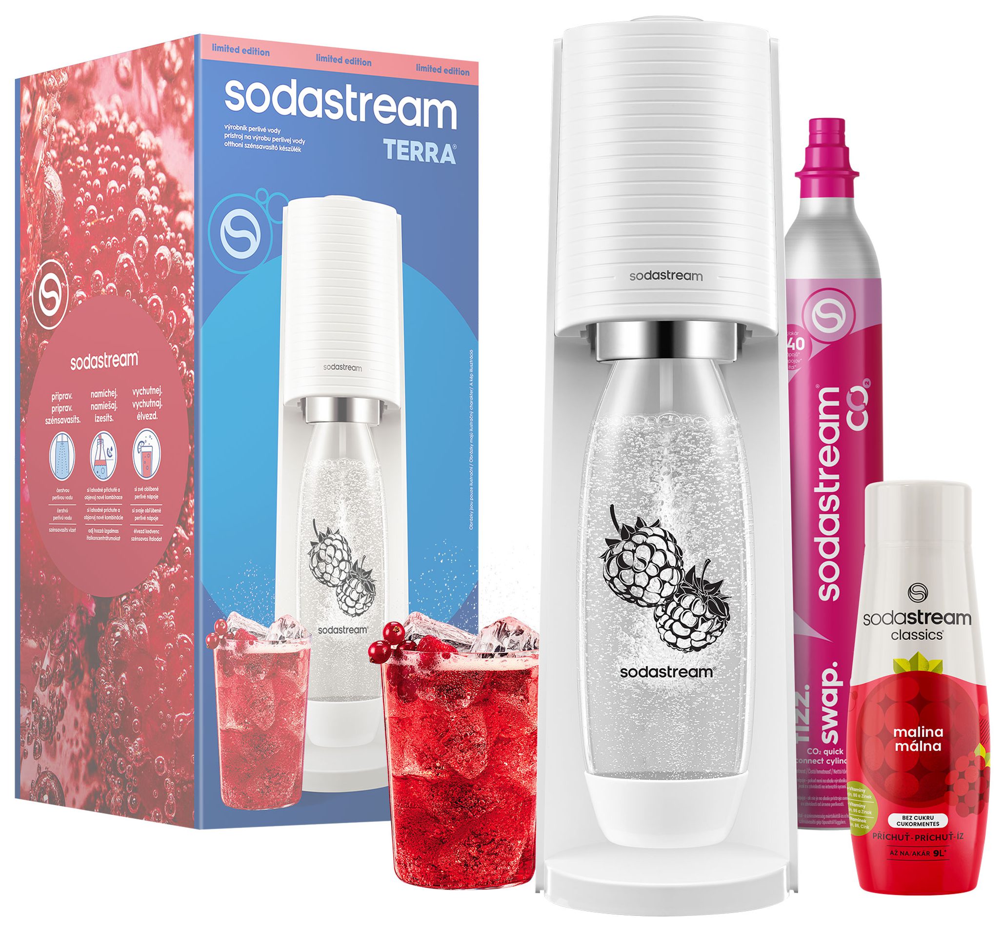 SODA STREAM SM TERRA White Málna Zero MP szódagép málnás palackkal és szörppel – 4. kép