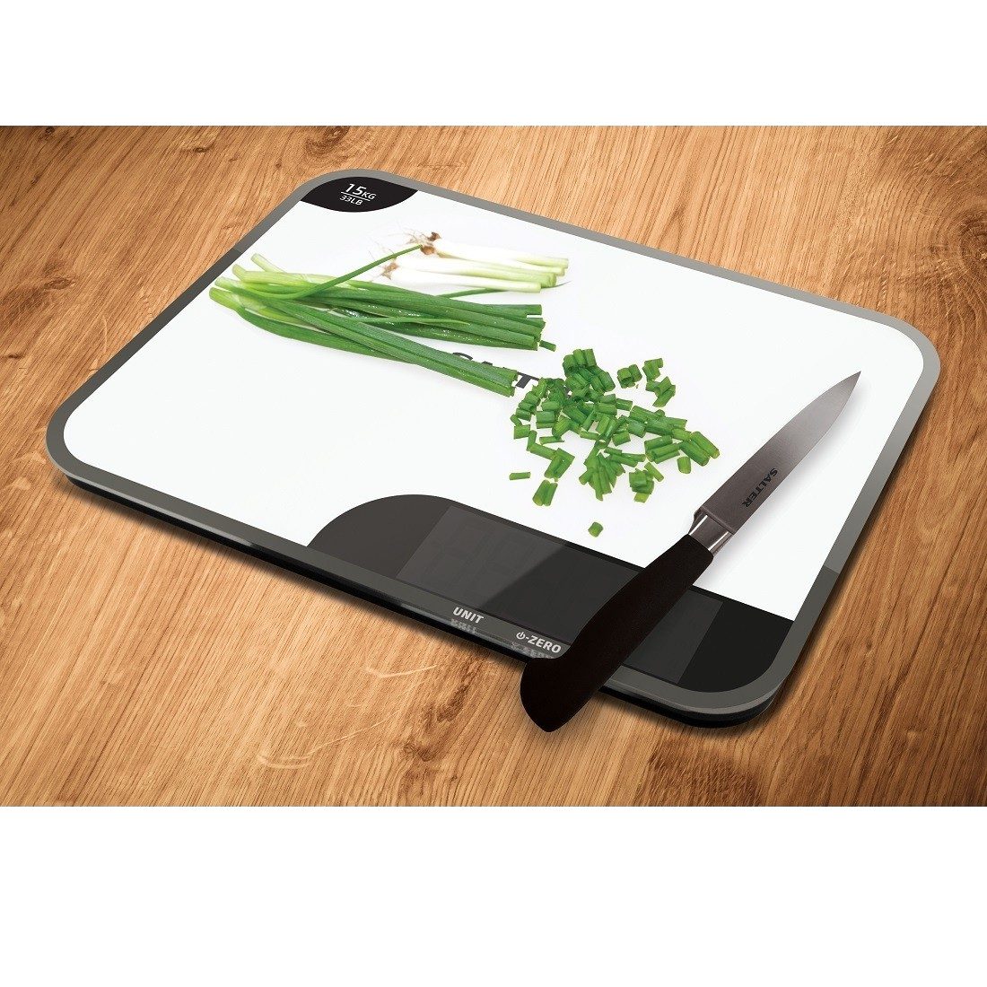 SALTER 1079 konyhai mérleg vágódeszkaként használható üvegfelülettel, 15 kg – 3. kép