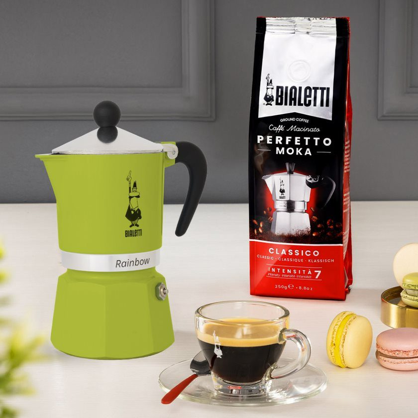 BIALETTI 0004972 Rainbow zöld alumínium kotyogós kávéfőző, 3 adagos – 2. kép