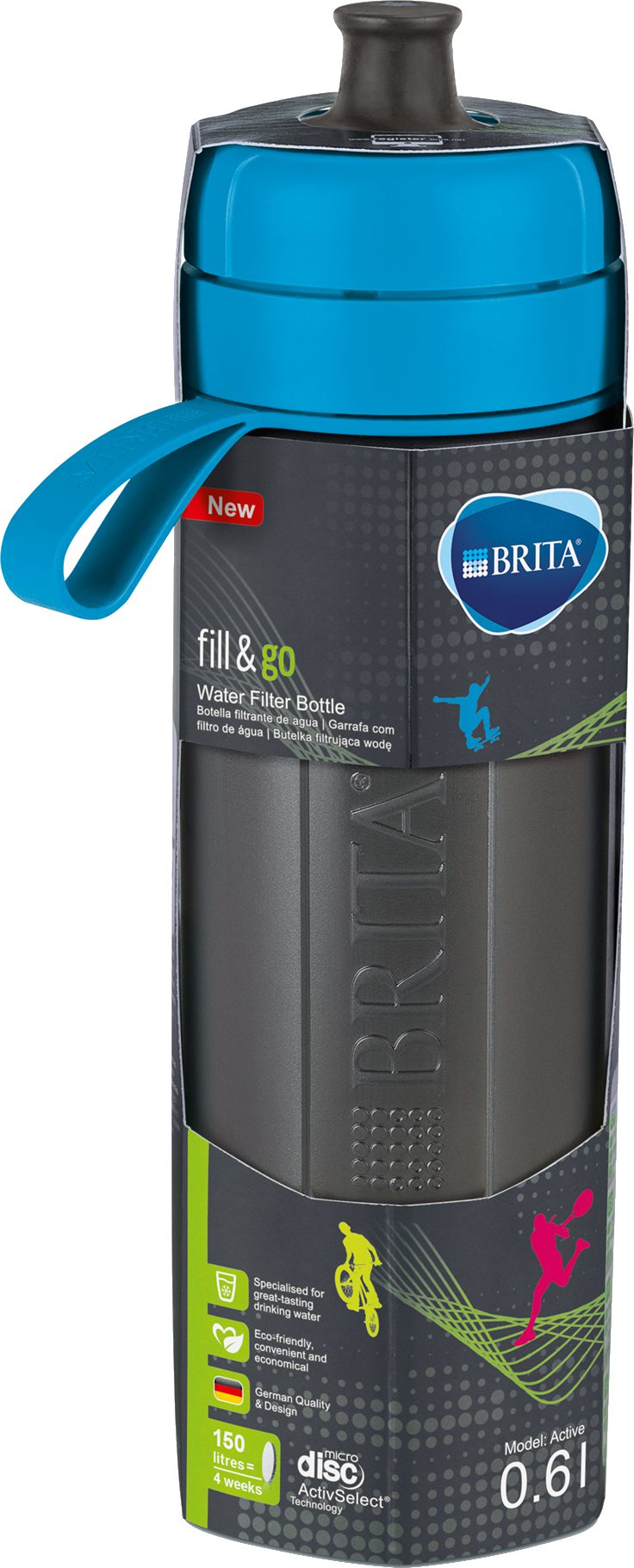 BRITA Fill&Go Active vízszűrő kulacs 600 ml-es kapacitással, kék – 3. kép