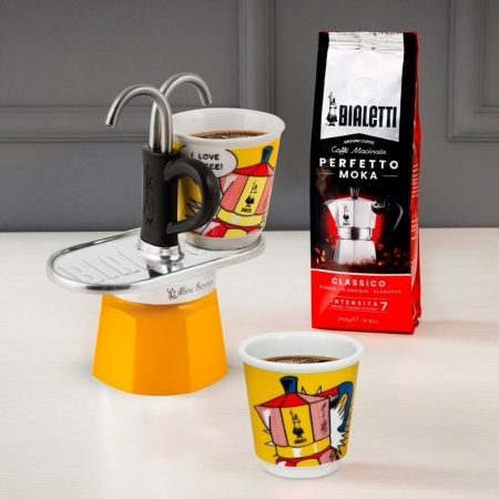 BIALETTI Mini Express Lichtenstein kotyogós kávéfőző szett 2 porceláncsészével – 4. kép
