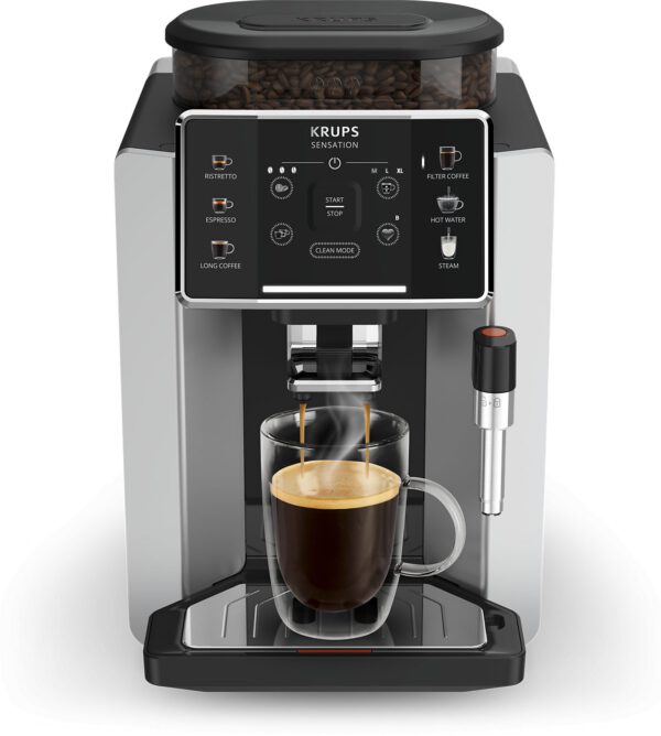 KRUPS EA910E10 Sensation automata eszpresszógép tejhabosítóval, ezüst-fekete