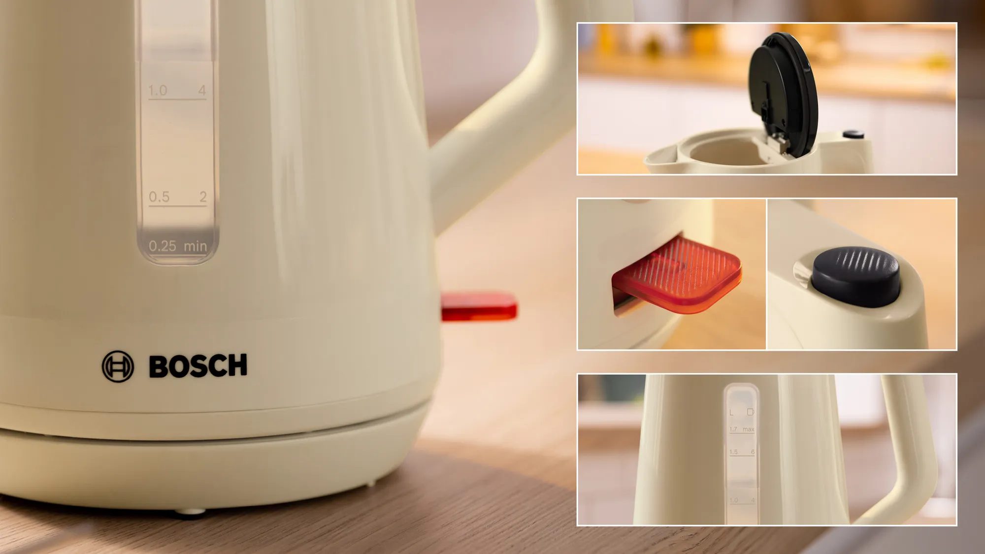 BOSCH TWK1M127 MyMoment vízforraló, 2400 W, 1,7 l, krémszínű – 5. kép