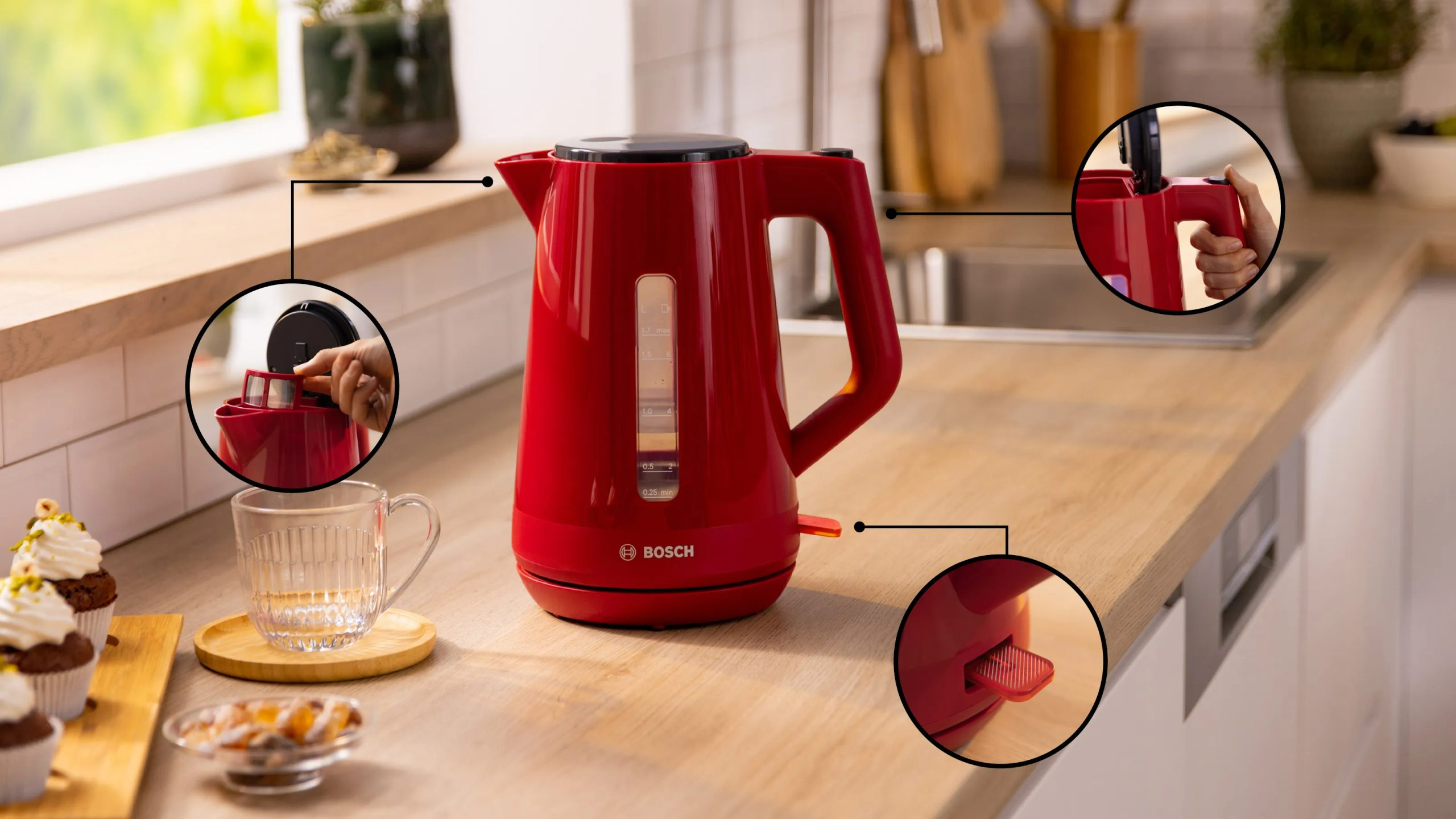 BOSCH TWK1M124 MyMoment vízforraló, 2400 W, 1,7 l, mélypiros – 2. kép