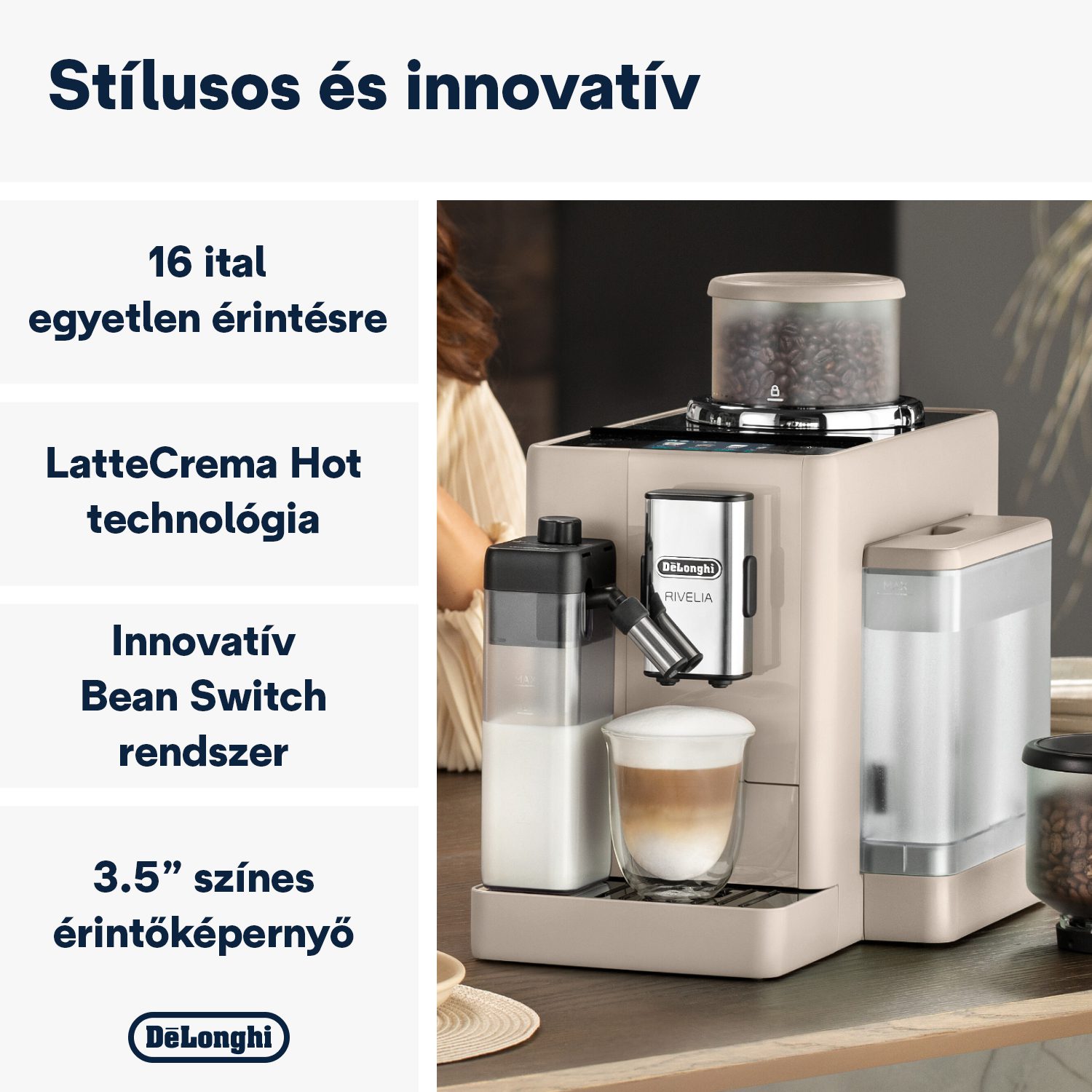 DE-LONGHI Rivelia EXAM440.55.BG automata kávéfőző tejtartállyal, bézs – 5. kép