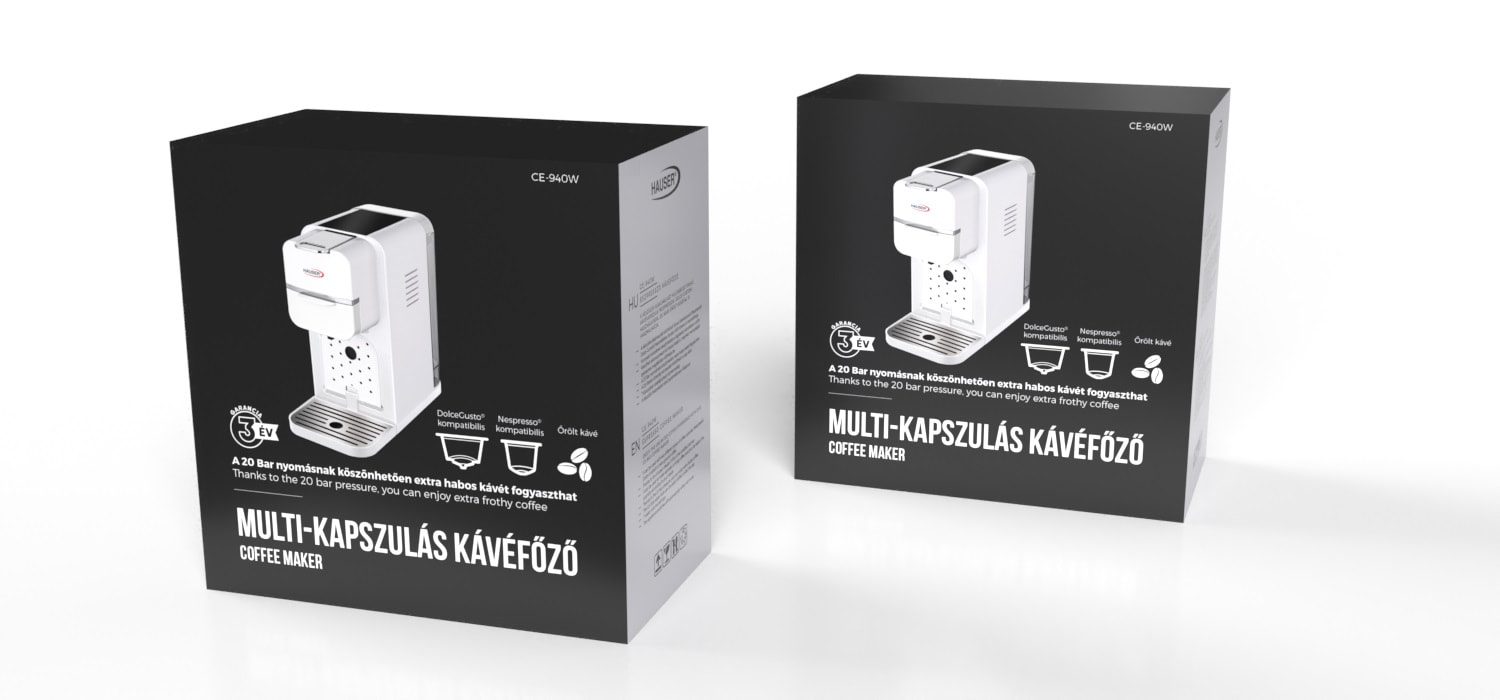 HAUSER CE-940W multikapszulás kávéfőző 20 bar nyomással, fehér – 3. kép