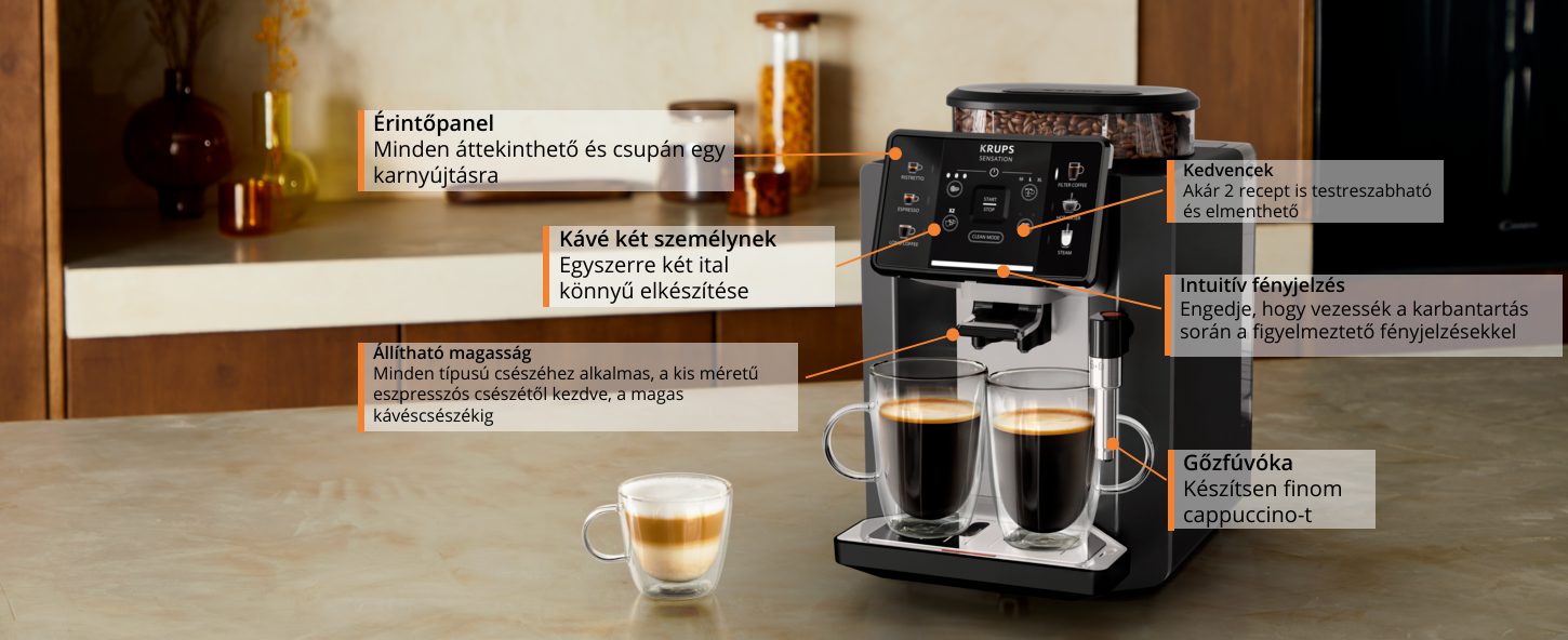KRUPS EA910A10 Sensation automata kávéfőző érintőkijelzővel, fekete – 5. kép