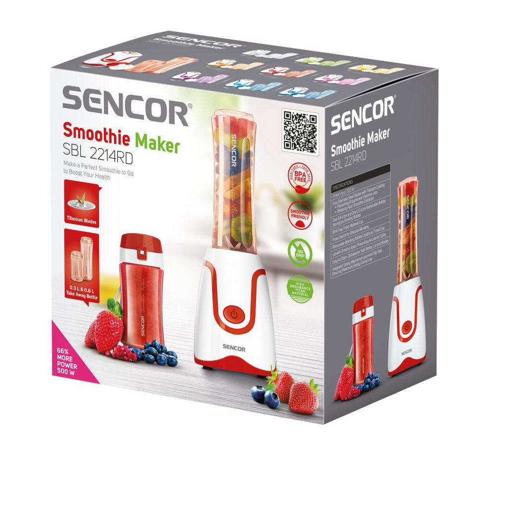 SENCOR SBL 2214RD piros smoothie mixer két hordozható pohárral – 4. kép