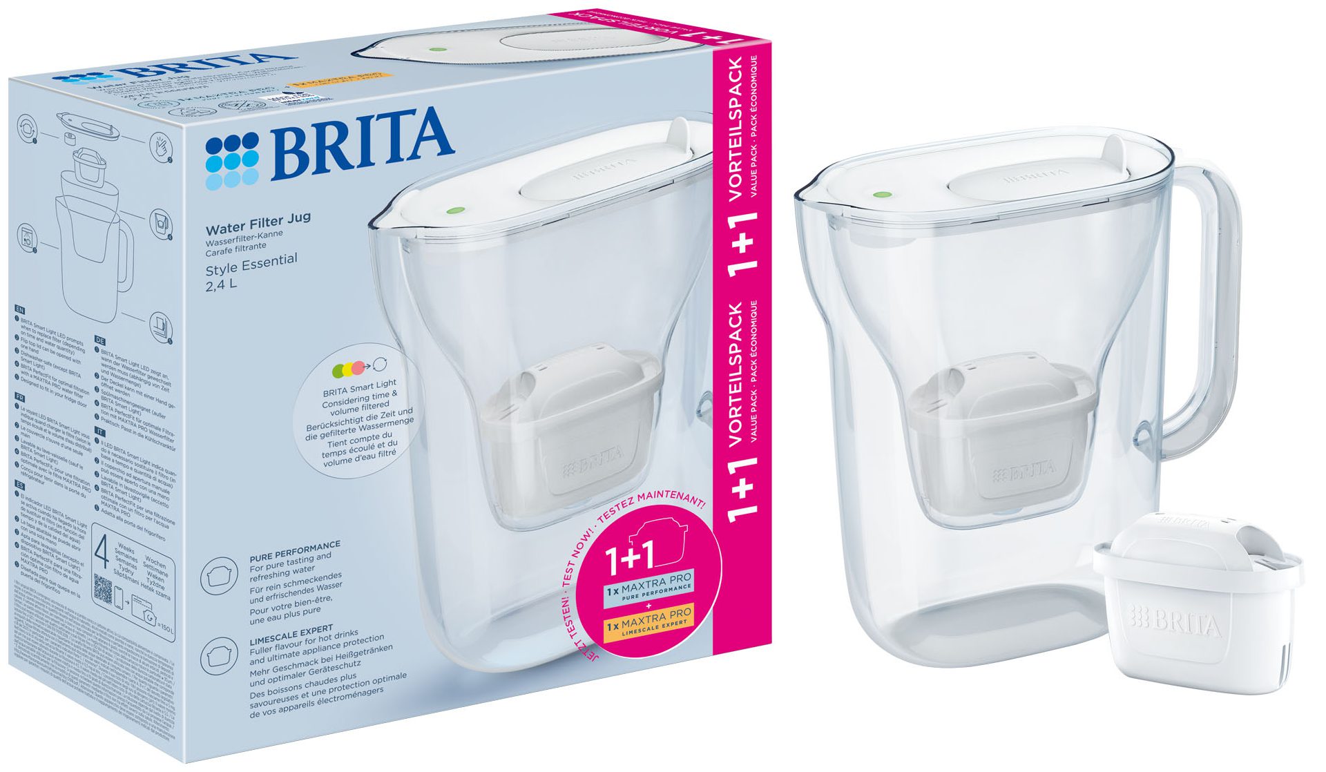 BRITA BR1057795 Style Essential 2,4 literes fehér vízszűrő kancsó 2 MAXTRA PRO patronnal – 2. kép
