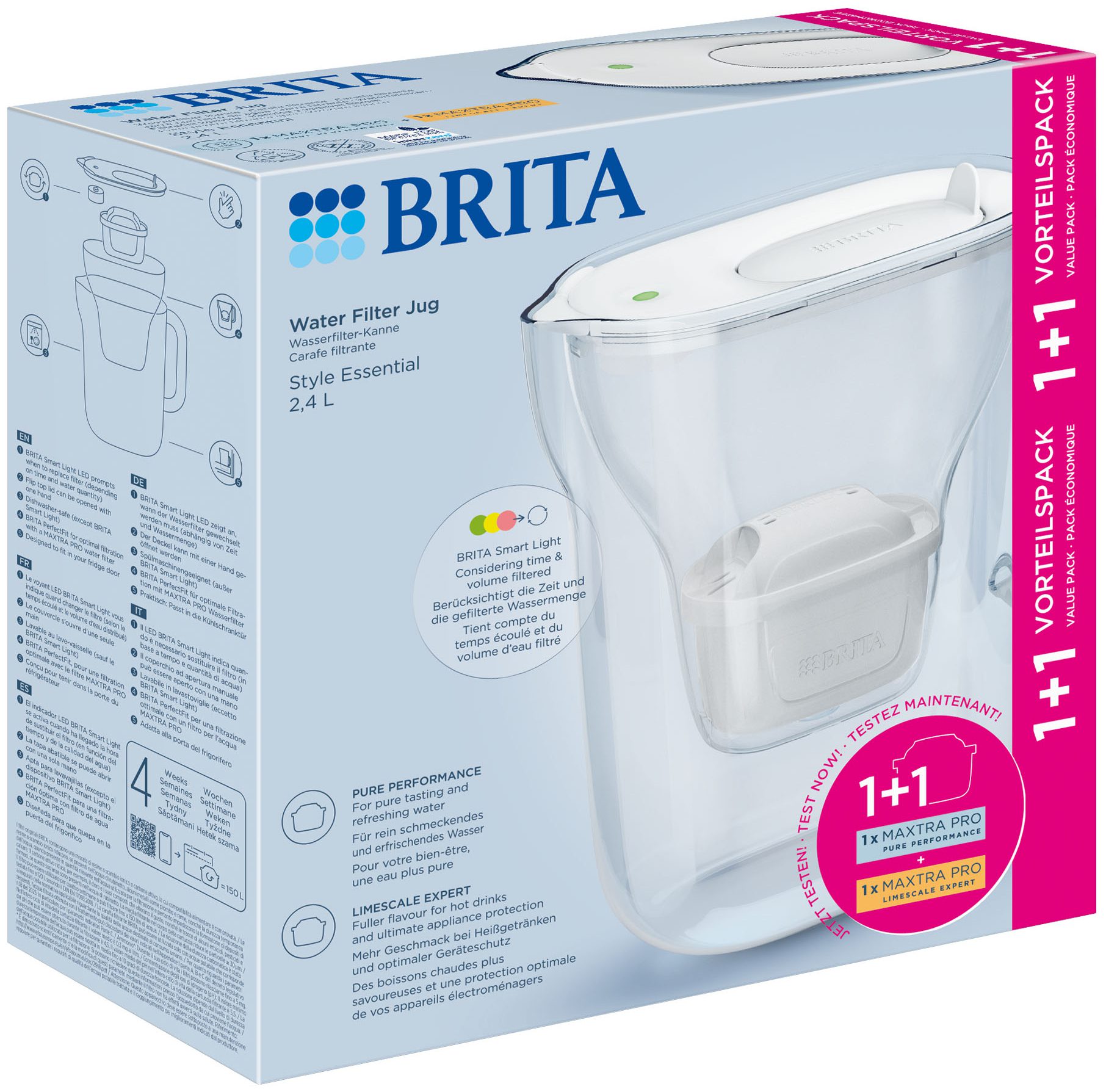 BRITA BR1057795 Style Essential 2,4 literes fehér vízszűrő kancsó 2 MAXTRA PRO patronnal – 3. kép