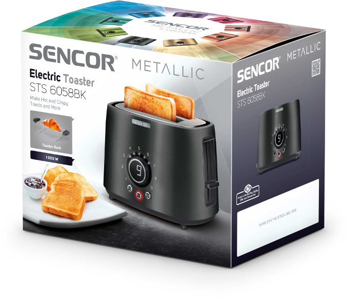 SENCOR STS 6058BK kétrekeszes kenyérpirító melegítőrostéllyal, fekete – 2. kép