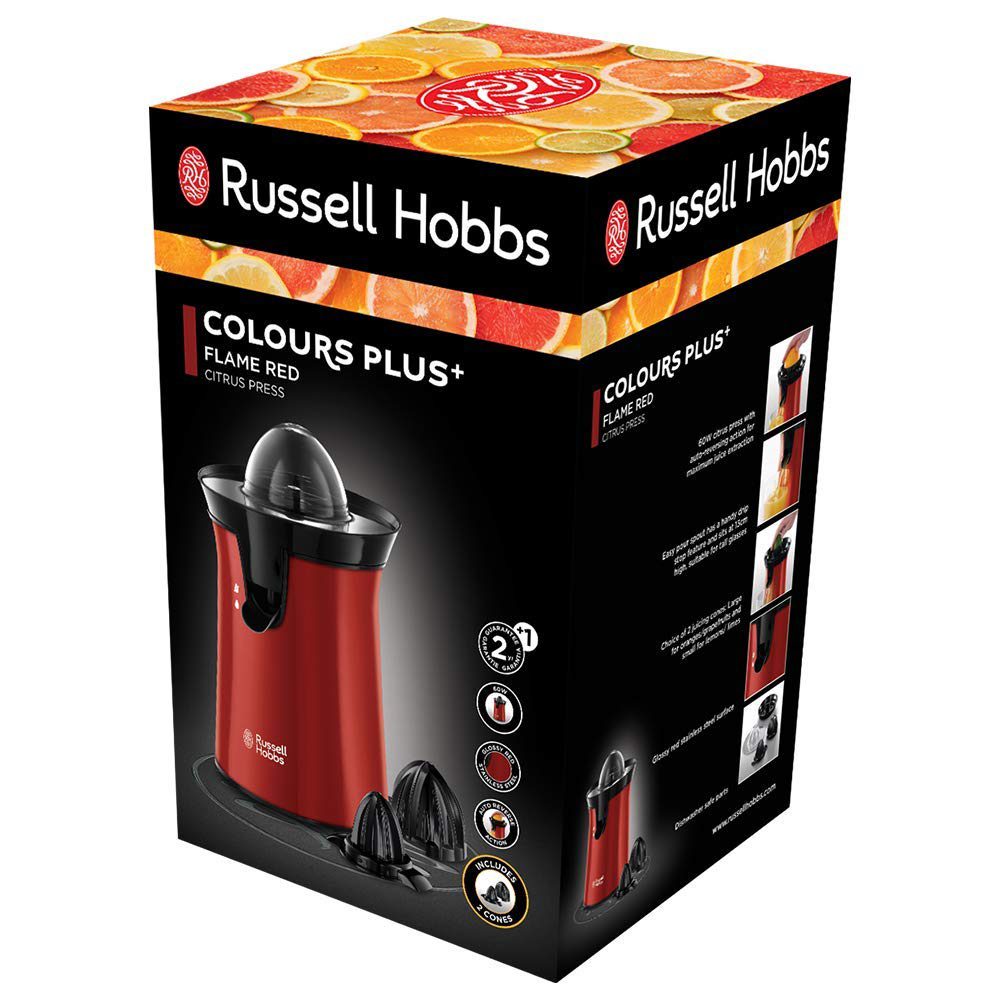 RUSSELL HOBBS 26010-56 Colours Plus Flame piros citrusprés két facsarófejjel – 3. kép