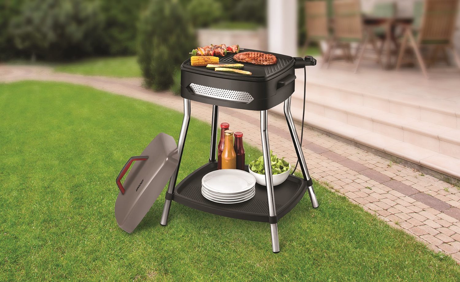 UNOLD U58580 Power Grill elektromos grillsütő állvánnyal és asztali funkcióval – 3. kép