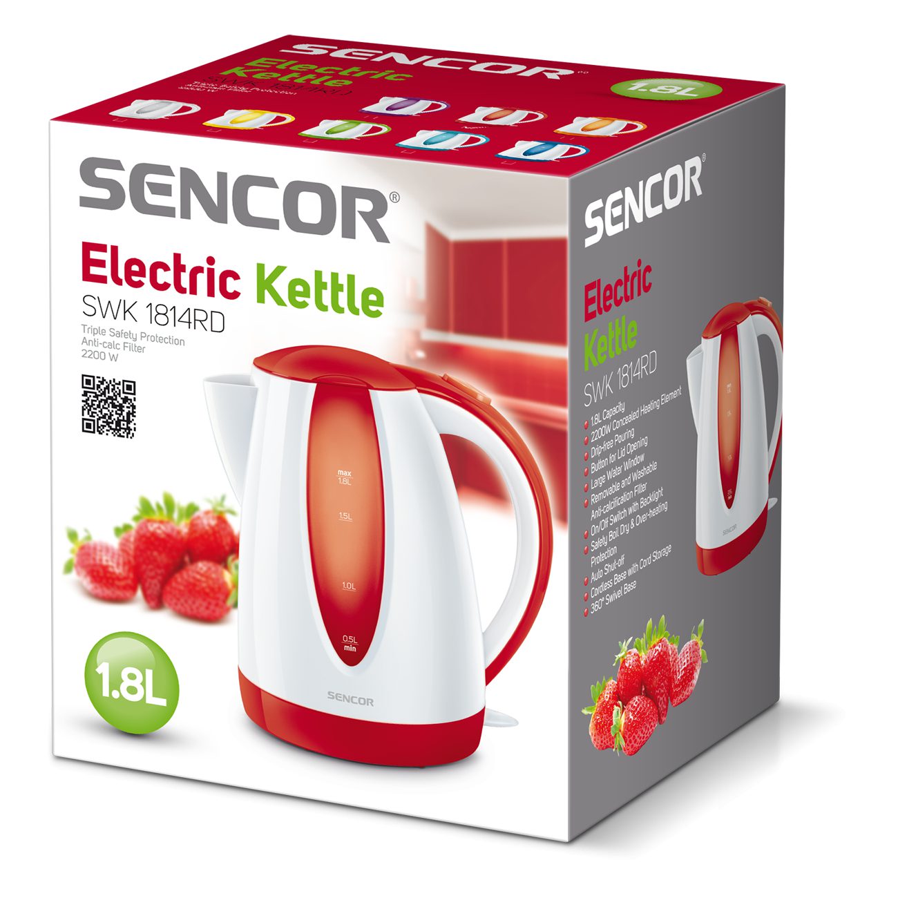 SENCOR SWK 1814RD elektromos vízforraló, 1,8 l, 2000 W, piros – 2. kép