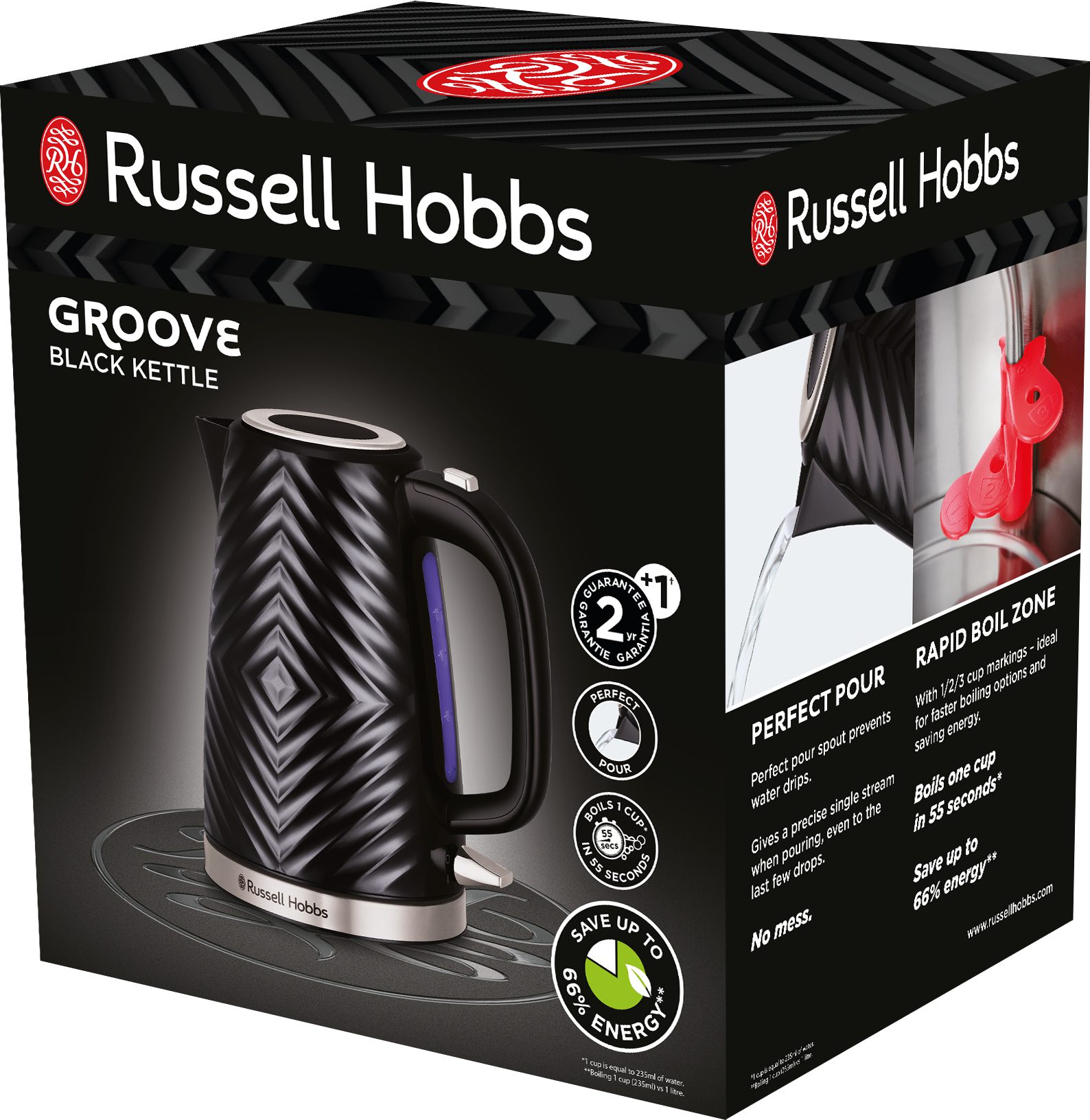 RUSSELL HOBBS 26380-70/RH Groove fekete vízforraló kék megvilágítással – 10. kép