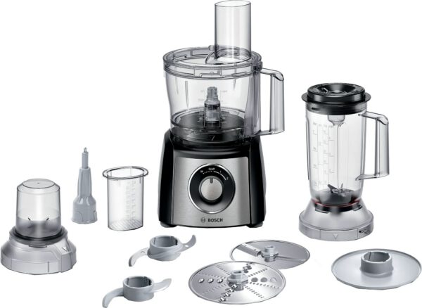 BOSCH MCM3501M kompakt konyhai robotgép 800 W teljesítménnyel, fekete/inox