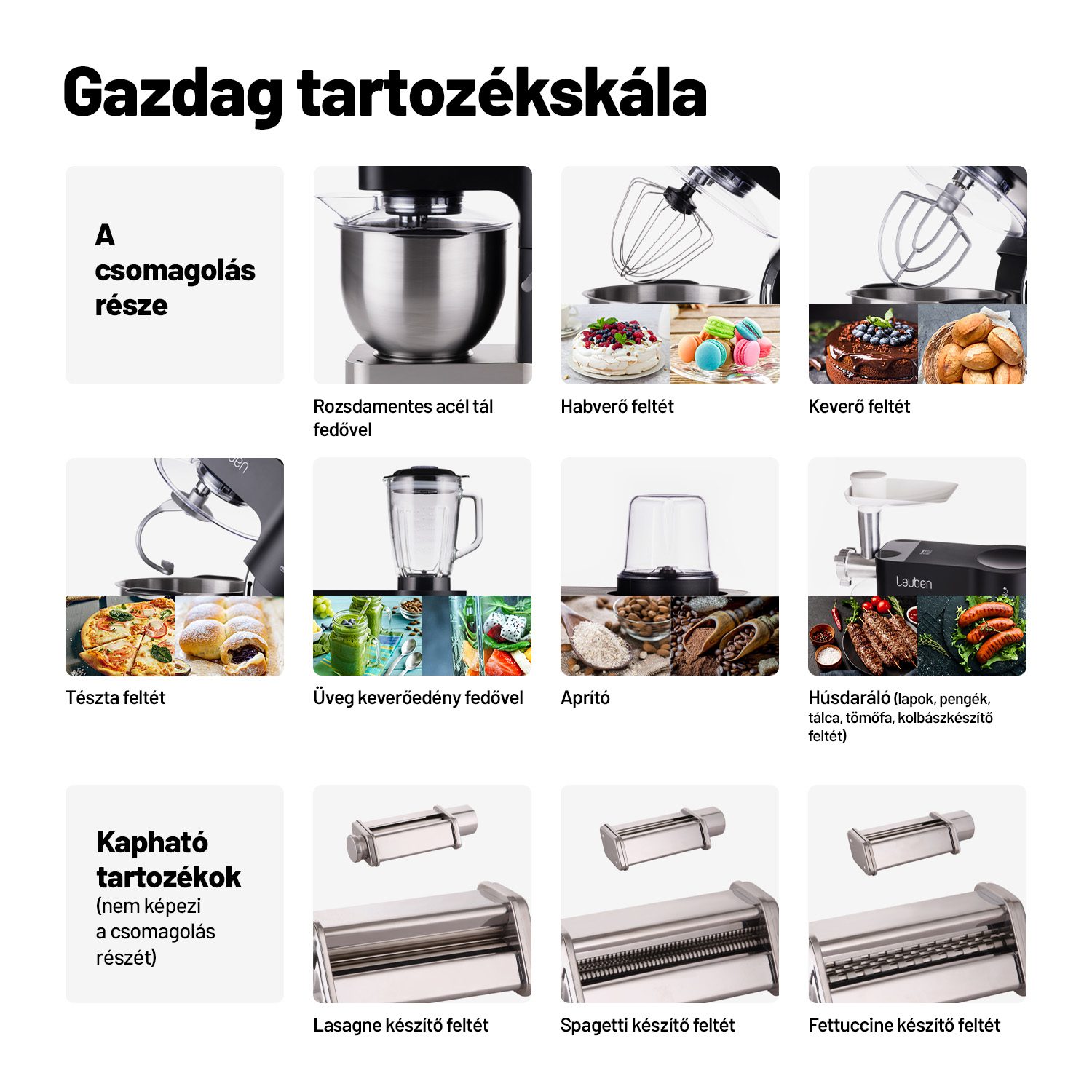 LAUBEN LBNKM1200WT konyhai robotgép 5,5 literes tállal, 1200 W teljesítménnyel – 6. kép