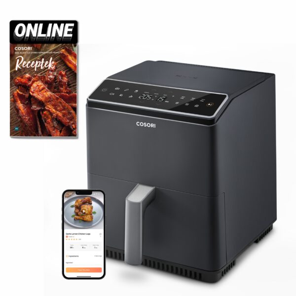 COSORI CAF-P681S-KEUR DualBlaze 6,4 literes okos forrólevegős sütő, 1700 W, sötétszürke