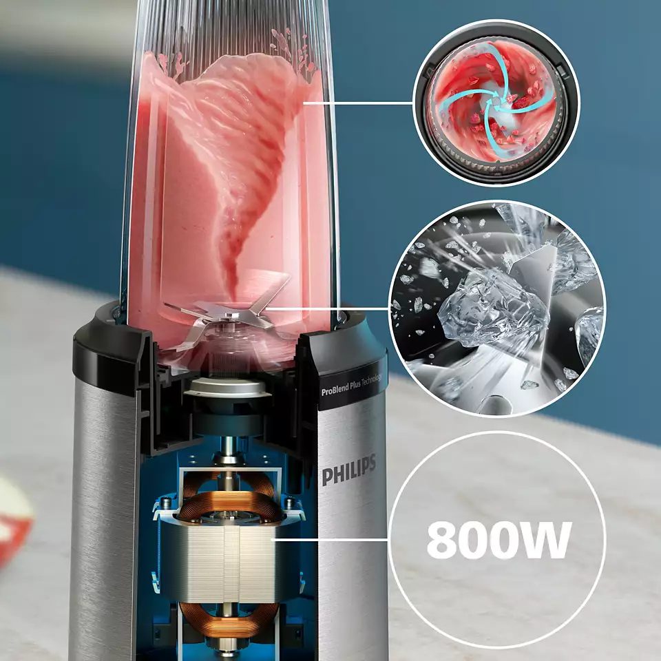 PHILIPS 5000 HR2765/00 800 W-os miniturmix 700 ml-es ivópohárral, szürke – 3. kép