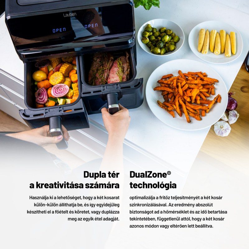 LAUBEN DualZone® Air Fryer 8000BC kétzónás forró levegős fritőz – 2. kép