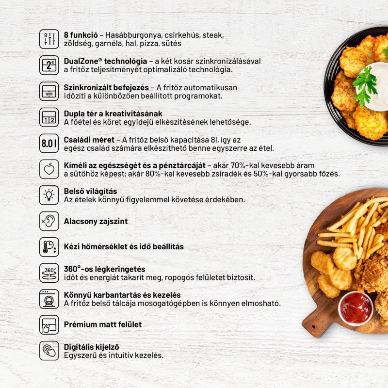 LAUBEN DualZone® Air Fryer 8000BC kétzónás forró levegős fritőz – 6. kép