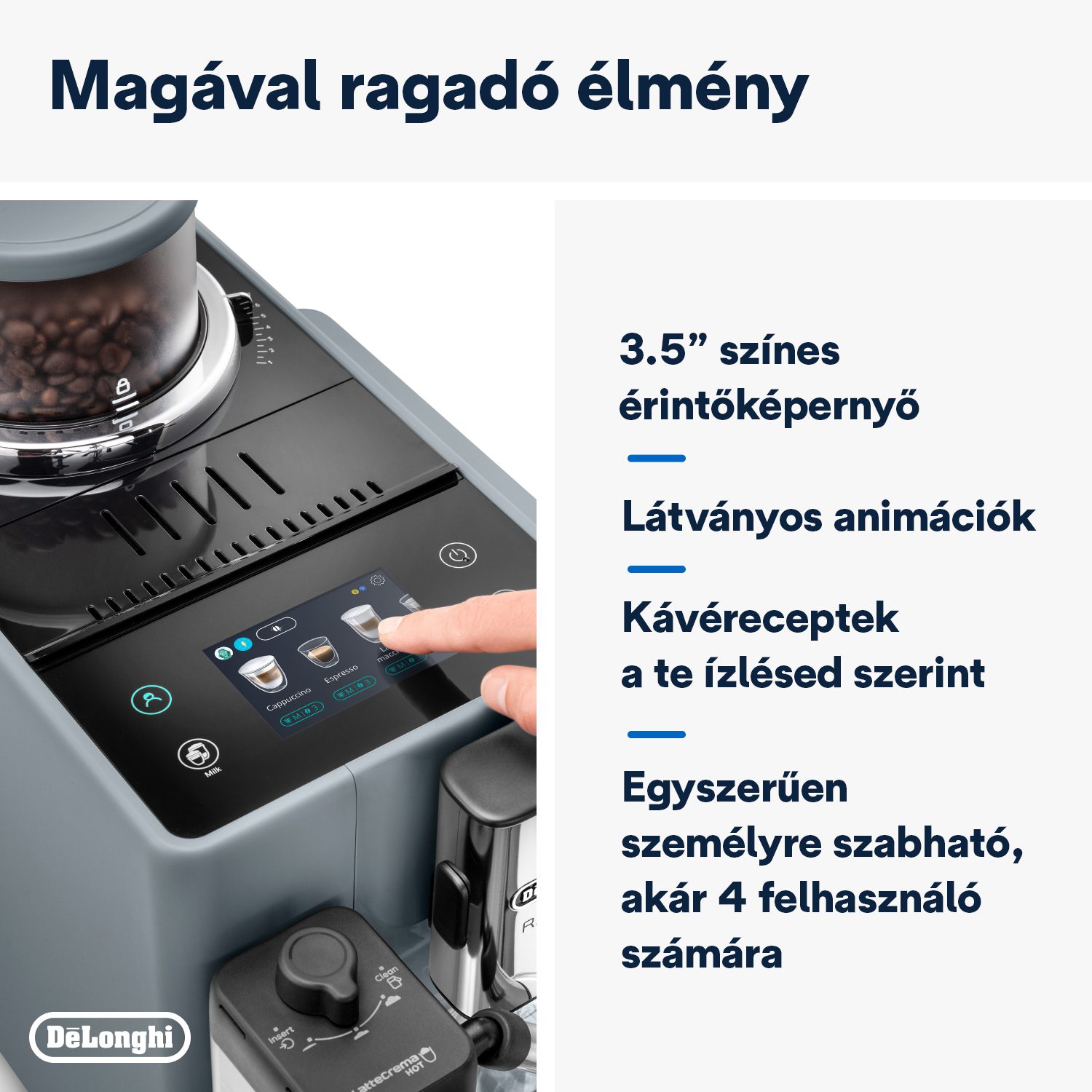 DE-LONGHI Rivelia EXAM440.55.G automata kávéfőző tejtartállyal, grafitszürke – 9. kép