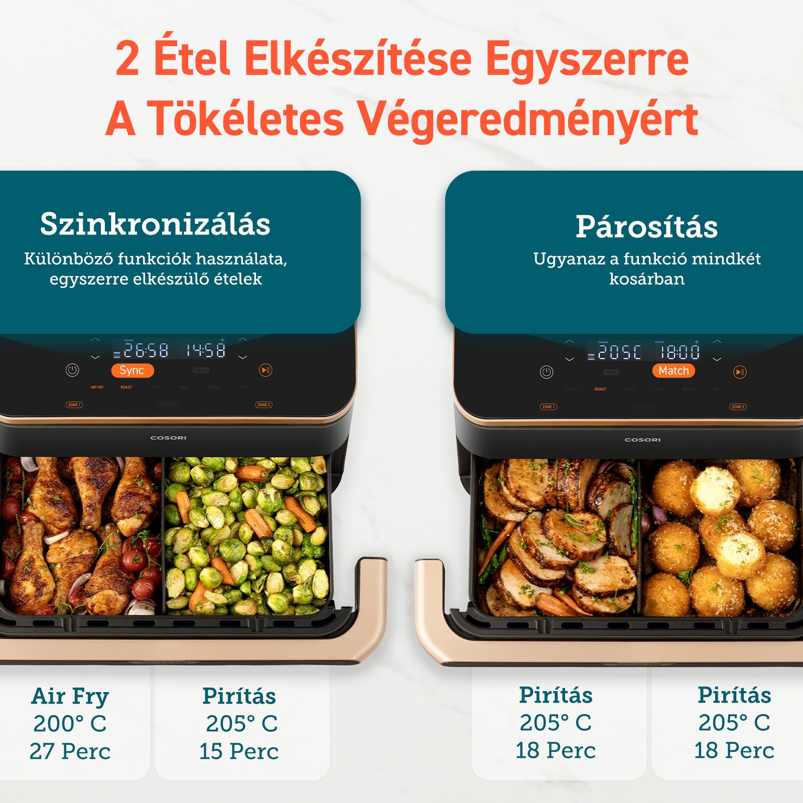 COSORI Dual Blaze TwinFry 10 literes, kétzónás forrólevegős sütő – 9. kép