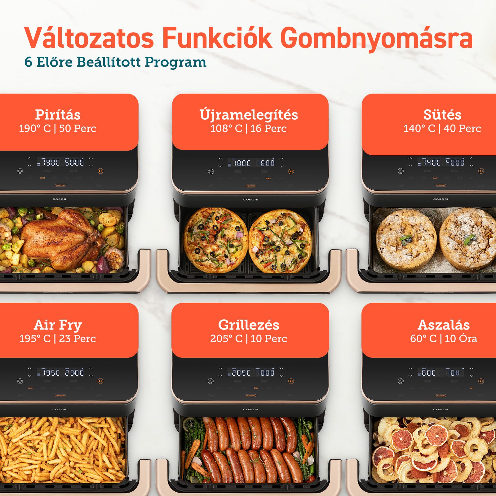 COSORI Dual Blaze TwinFry 10 literes, kétzónás forrólevegős sütő – 10. kép