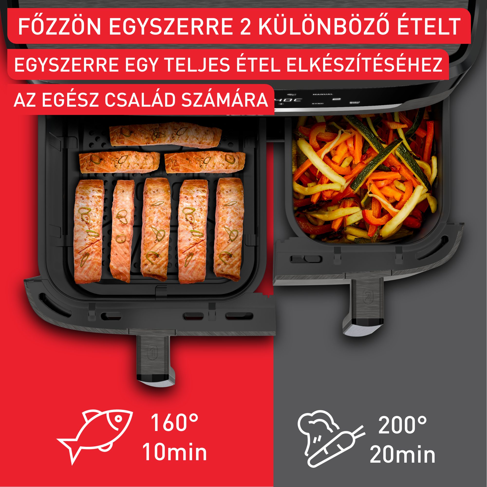 TEFAL EY942HE0 XXL Dual Easy Fry 11 literes, kétkosaras forrólevegős fritőz – 9. kép