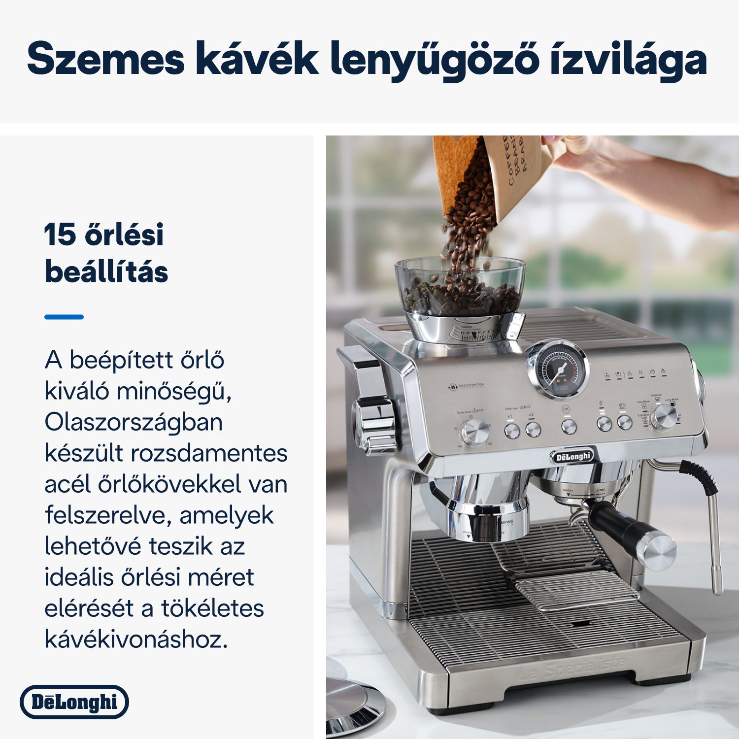 DE-LONGHI La Specialista Prestigio EC9555.M őrlős karos eszpresszó kávéfőző – 3. kép