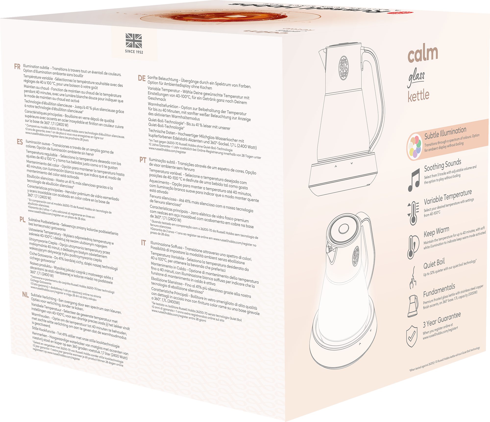 RUSSELL HOBBS 27450-70/RH Calm üveg vízforraló színváltó fénnyel és dallamokkal – 3. kép