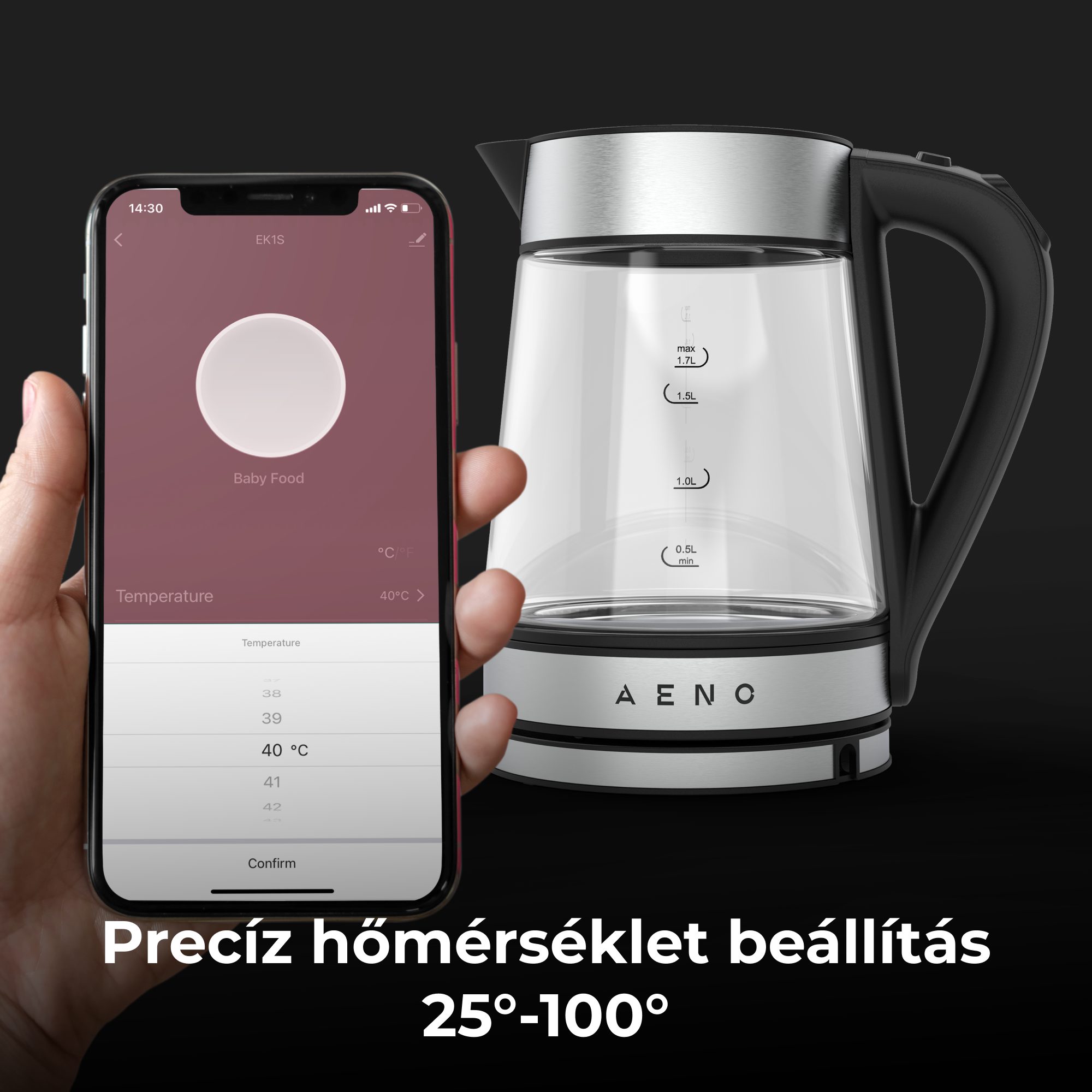 AENO AEK0001S intelligens, hőfokszabályozós elektromos vízforraló – 8. kép
