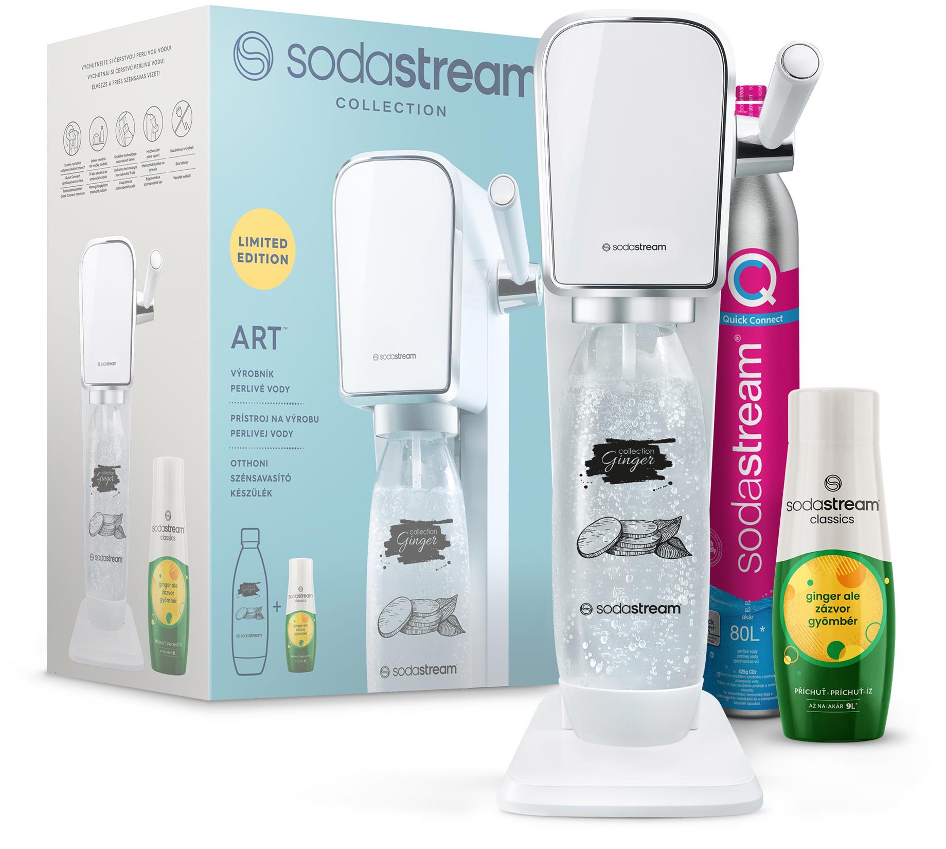 SODA STREAM SM ART WHITE GYÖMBÉR MEGAPACK fehér szódagép gyömbér ízkoncentrátummal – 3. kép