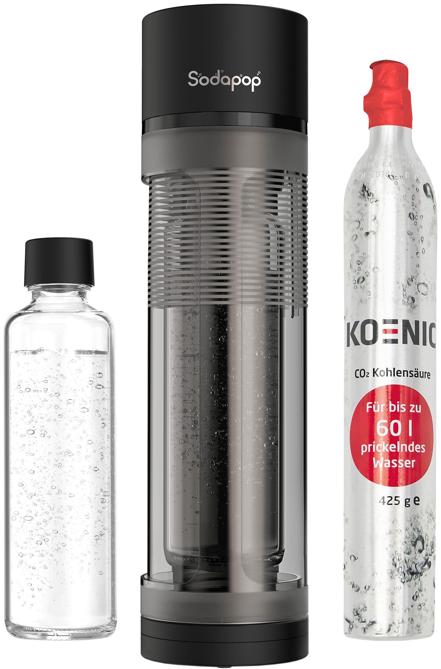 MYSODAPOP Sodapop LOGAN fekete szódagép 850 ml-es üveg palackkal és CO2 patronnal – 2. kép