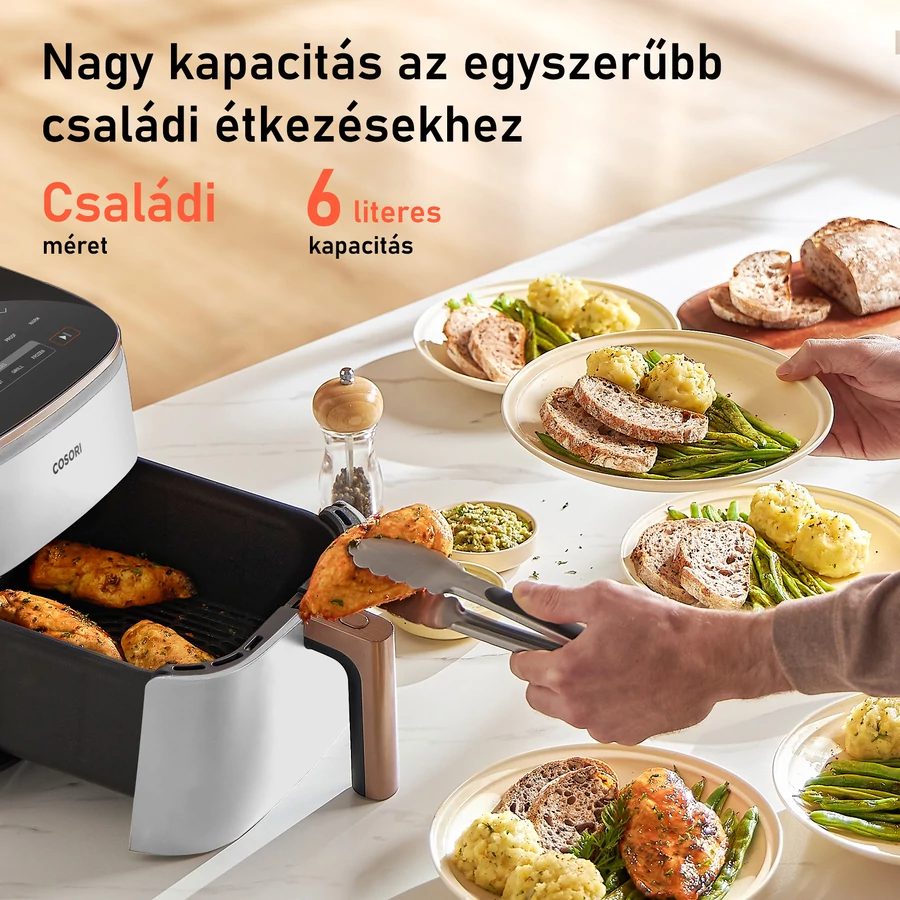 COSORI TurboBlaze Chef Edition fehér forrólevegős sütő 6 literes kosárral – 6. kép
