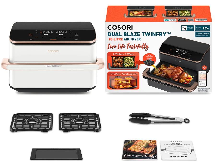 COSORI Dual Blaze TwinFry fehér, 10 literes forrólevegős sütő – 11. kép
