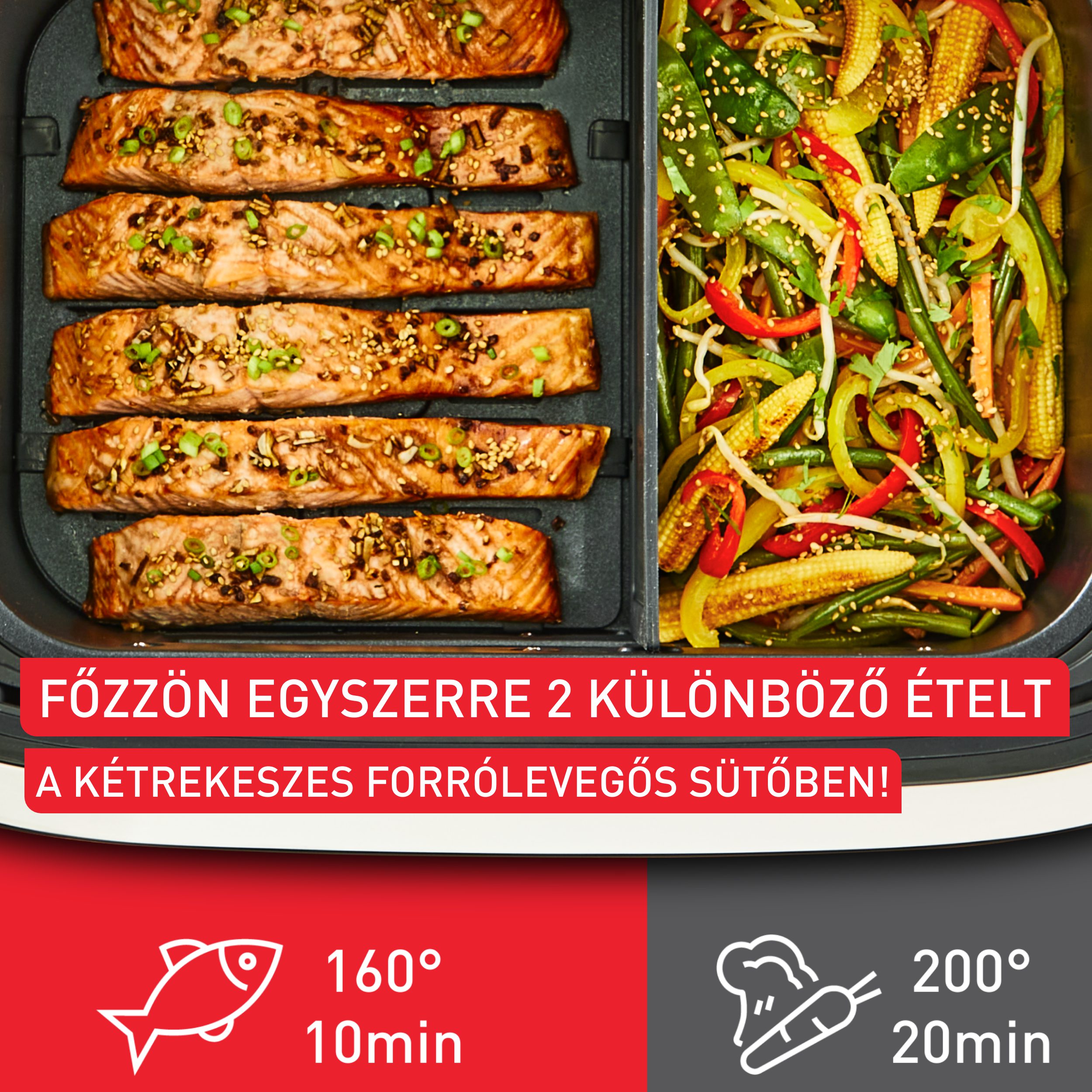 TEFAL EY922DE0 Dual Easy Fry Flex 9 literes forrólevegős sütő – 6. kép