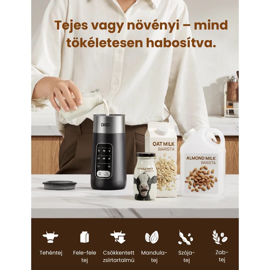 DREO Barista Maker KMF Air 8 az 1-ben fekete tejhabosító – 4. kép
