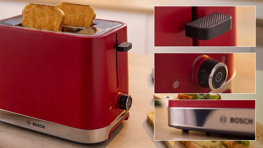 BOSCH TAT4M224 DesignLine kenyérpirító, 950 W, piros fémházzal – 7. kép